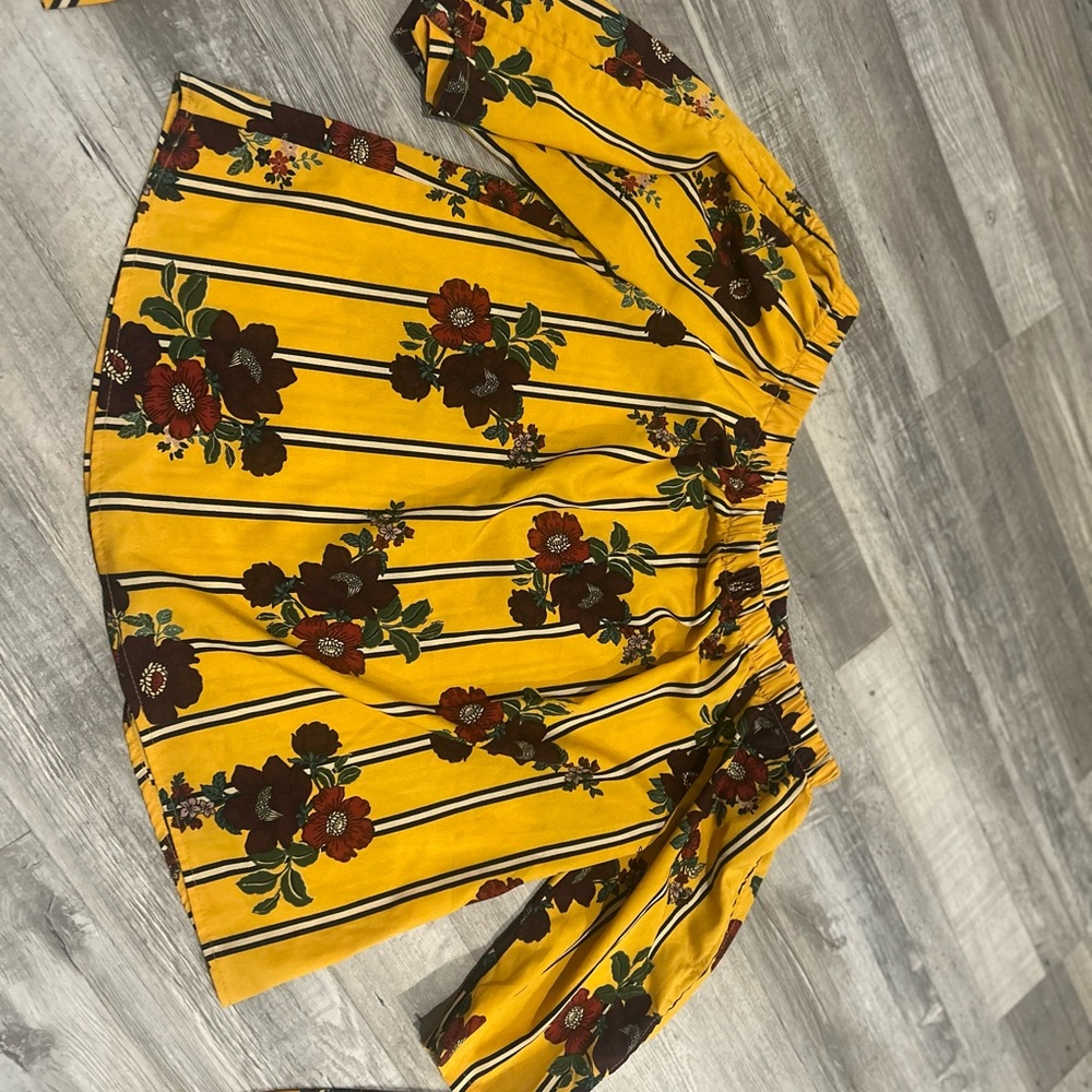 Floral Yellow Blouse with Stripes